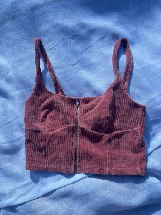 Forever 21 Tops - Ribbed Zip-Front Tank Top in Dusty Rose